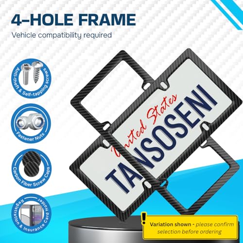 TansoSeni Anti Theft 100% Real Carbon Fiber License Plate Frame Holder, Black Licence Plate Car Tag Frame 6″×12″ Rust-Proo...