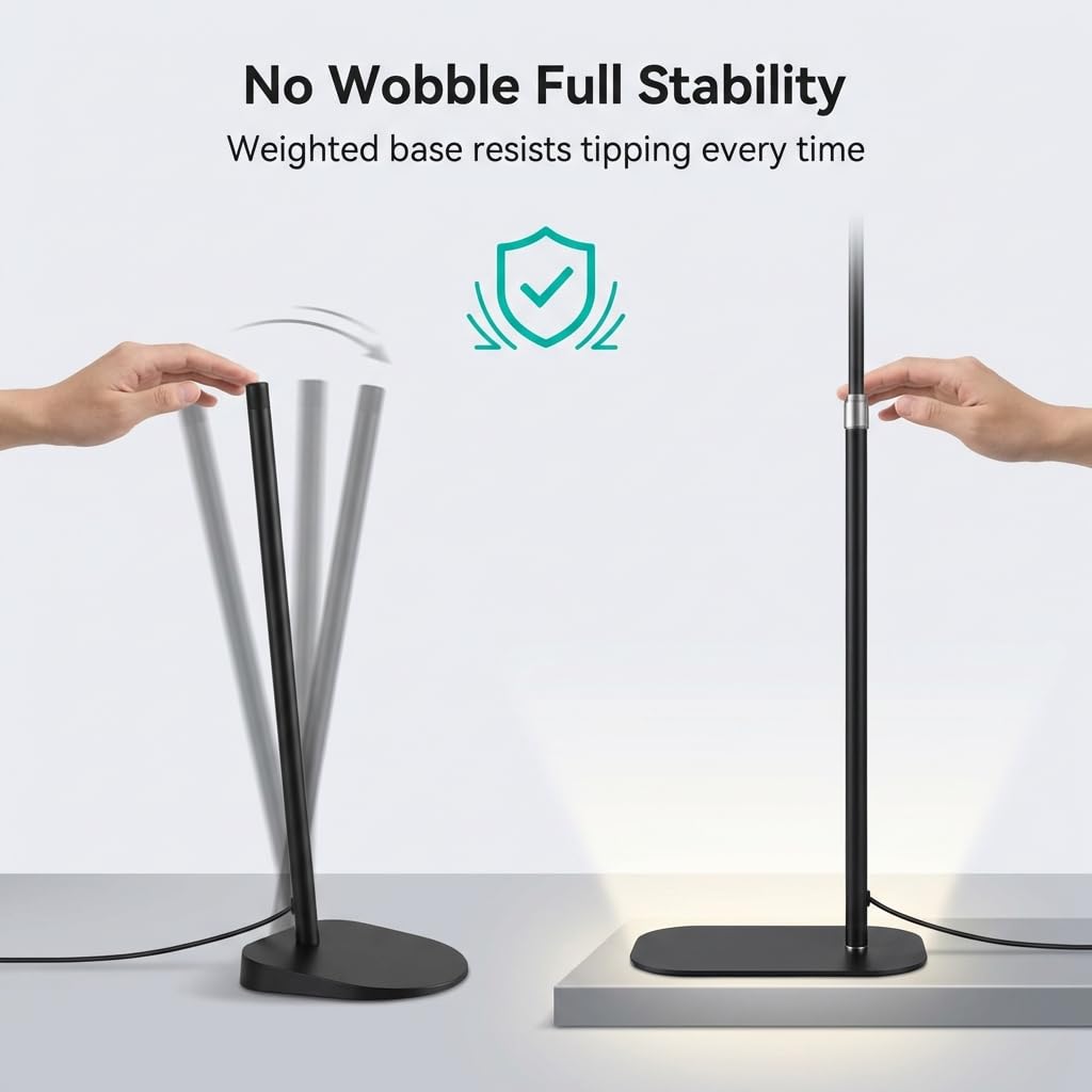 Half Moon Lash Light with Phone Holder for Filming & Content Creation | Dimmable LED Esthetician Light for Eyelash Techs - LED Floor Lash Lamp with Adjustable Height & Touch Control | Black