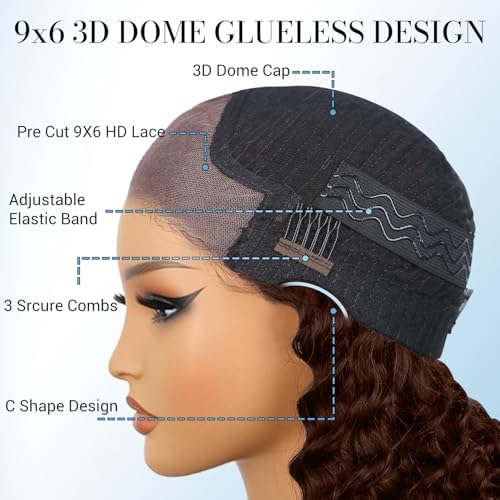 LuAiJa Brown Body Wave Glueless Wig Human Hair 9x6 Wear and Go Glueless Human Hair Wig Chocolate Brown Pre Plucked Pre Cut Wig Human Hair 30 Inch Dark Brown Body Wave Wig For Black Women 221% Density