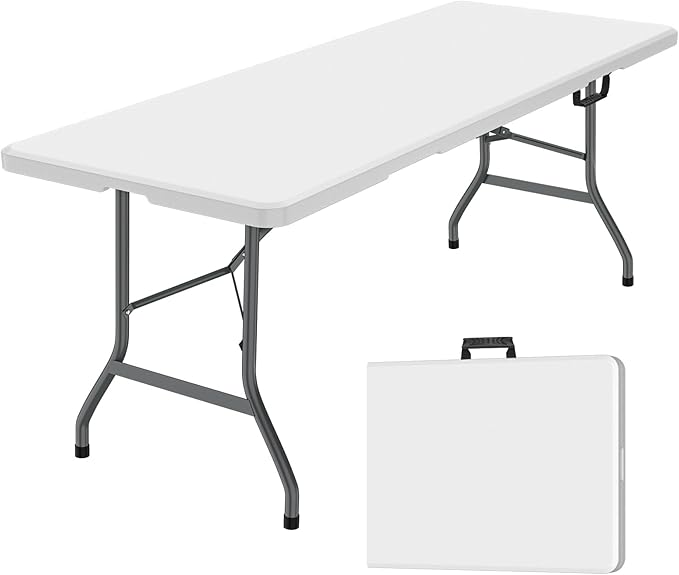Folding Table, 6 feet Plastic Folding Table for Indoor & Outdoor Activites for Picnic, Camping, BBQ and Party with Carryin...