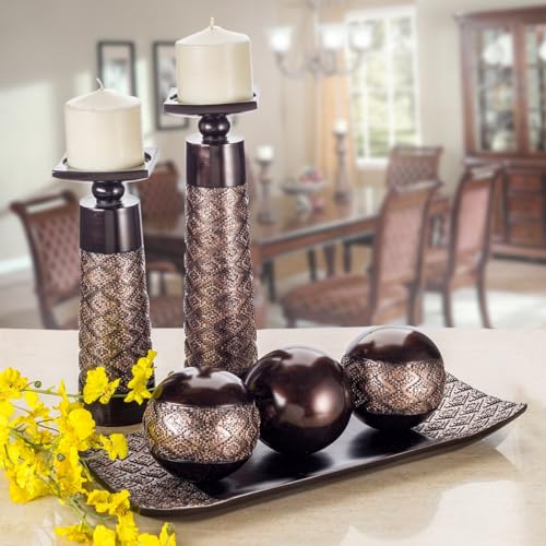 Creative Scents Dublin Brown Tray and Ball Set - Living Room, Entry Table Decor Centerpiece Table Decorations - Decorative...