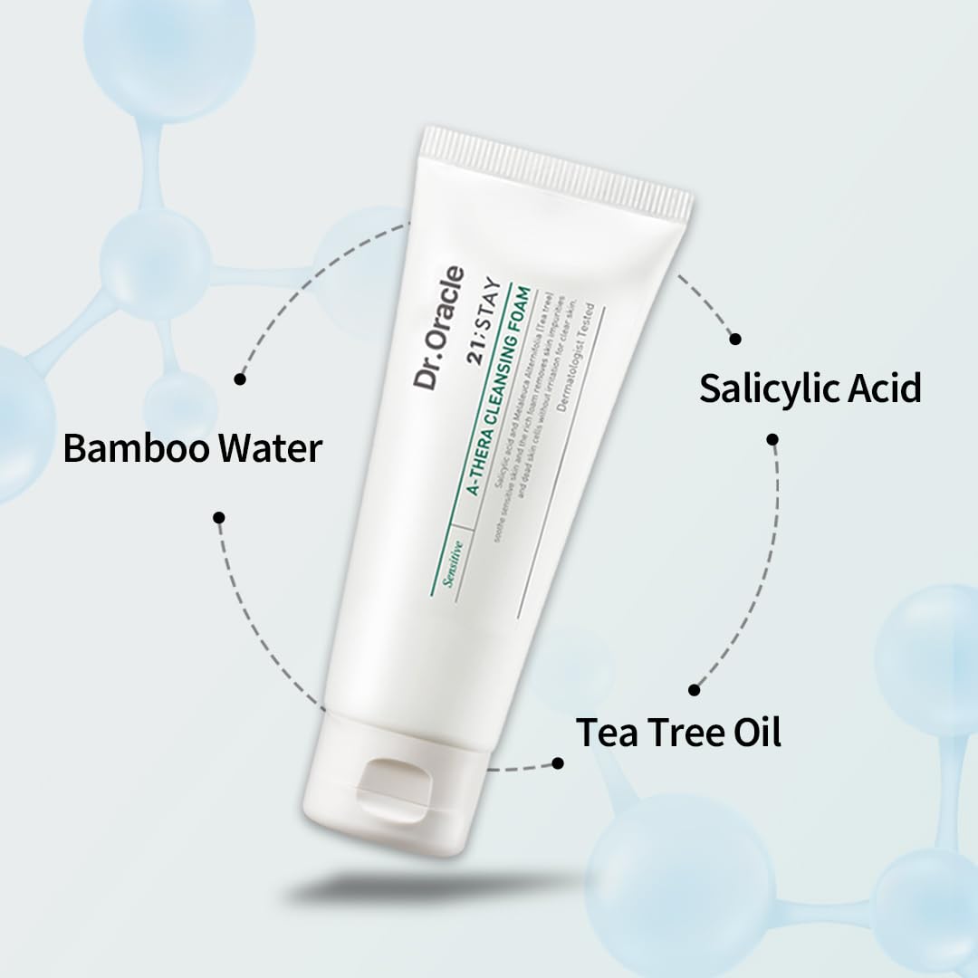 DR.ORACLE 21 Stay A-Thera Cleansing Foam - Tea Tree Oil & Salicylic Acid Cleanser for Hormonal Acne, Pore Deep Cleansing Foam, K