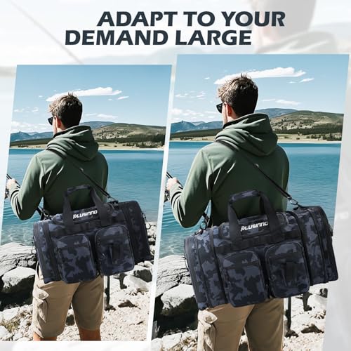PLUSINNO Tackle Bag - Expandable Fishing Bag for Saltwater & Freshwater - Water Resistant Fishing Gear Shoulder Bag For Me...