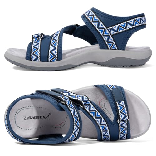 Zelaprox Women Comfortable Walking Sandals with Arch Support Hiking Sandals Casual Summer Athletic Sandals for Outdoor wit...