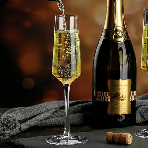 Ufrount Champagne Glasses Set of 8,Elegant 8oz Champagne Flutes,Clear Sparkling Champagne Flutes Glass Mimosa Glass for Pr...