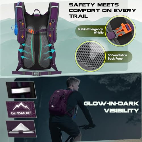 Hydration Backpack with Water Bladder, 18L Lightweight Hiking Backpack for Women&Men Small Insulated Hydration Water Pack ...