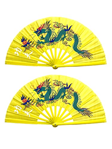 TJ Global Pack of 2 Large Folding Hand Fans with Chinese Dragon for Home Decor, Raves, Festivals, Concerts, Shows - 13 Inc...