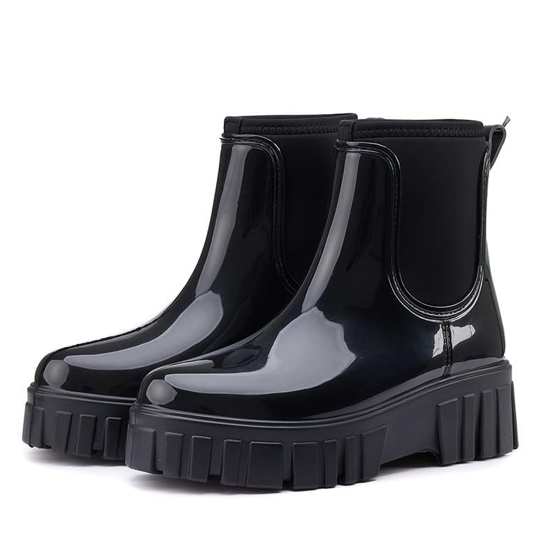 Gets Womens Rain Boots, Waterproof Platform Rubber Chelsea Rainboots, Comfortable Short Shoes Ankle Garden Boots for Outdo...