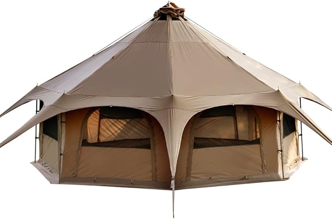 MC TOMOUNT Canvas Tent Bell Tent 16.4ft*High9.2ft with Stove Jack for Glamping Family Camping Zipped Removable Floor
