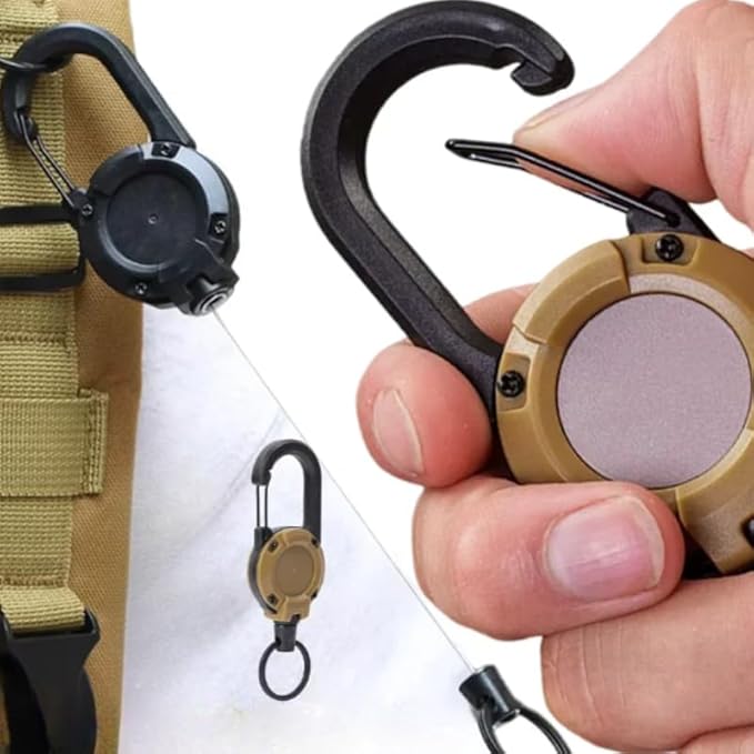 Brown Outdoor Heavy Duty Retractable Keychain Holder Tactical ID Badge Reel Key Ring