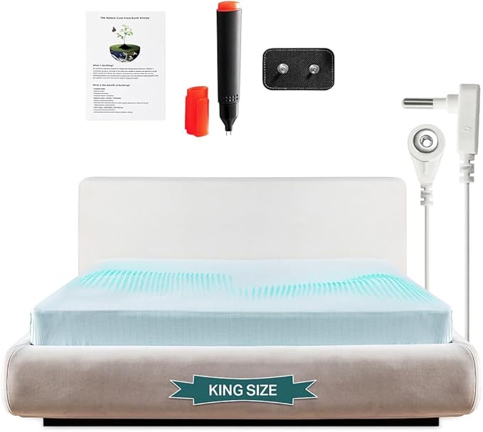 KONDITO Luxury Grounding Sheets King, 90% Organic Cotton+ 10% Pure Silver Fiber,Grounded Bed Sheet Kit, Deep Pocket Grounded Bed Sheet, Relieves Pain - Used for Healthy Sleep Therapy - Seafoam Silver