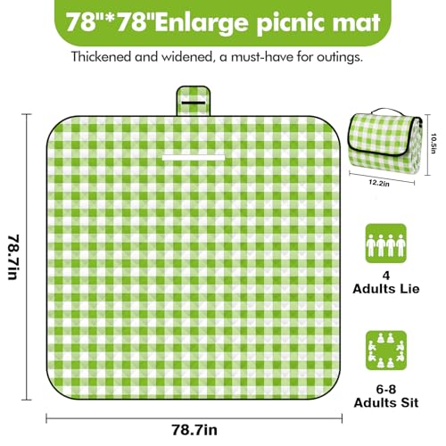 XEHAHOSH 78.7''x78.7'' Extra Large Picnic Beach Blankets, 3 Layers Plaid Waterproof Thickened Foldable Camping Blanket, Al...