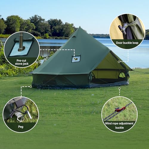 Oxford Bell Tent for Family Camping - Spacious 13.1ft /16.4ft Yurt with Stove Jack, Large Glamping Tents for 4-8 People, 4...