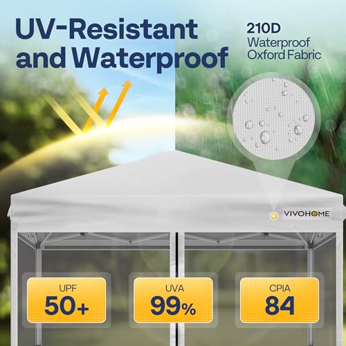 VIVOHOME 10x10ft Easy Pop-Up Canopy, Outdoor Screen Tent with Mosquito Netting, 2 Zipper Doors, and Roller Bag for Yard Ca...