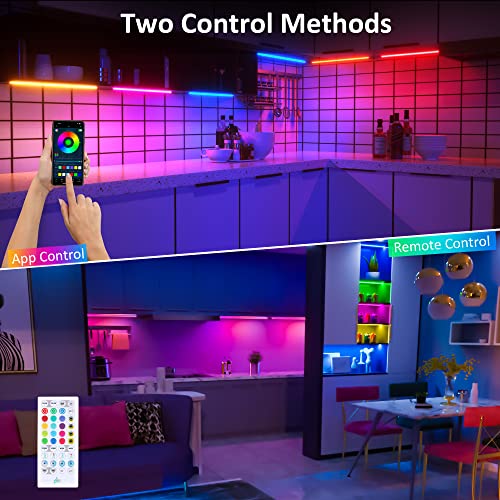 Benreom 3 Pcs RGB Under Cabinet Lights Kit, Smart App and Remote Control Under Cabinet Lighting, Dimmable Under Counter Li...