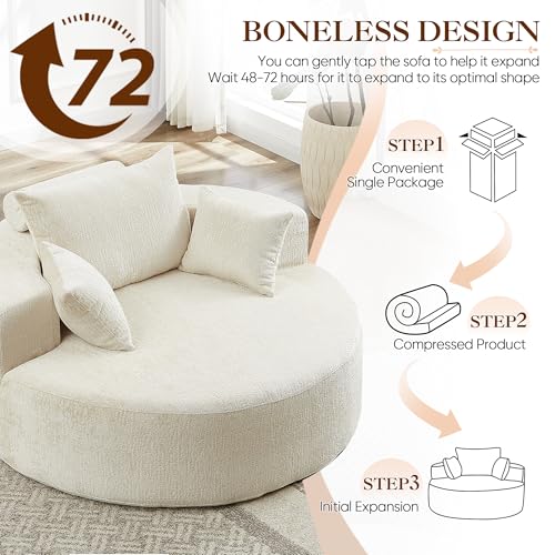 Oversized Round Chaise Longue Chair Indoor, Modern 55-inch Upholstered Chenille Deep Seat Circle Single Cloud Lounge Floor...