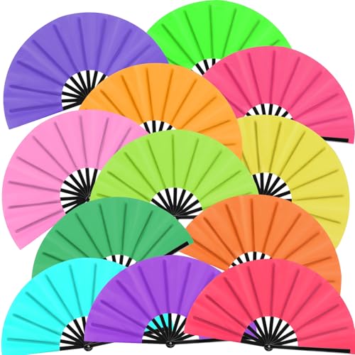 Blulu 12 Pcs Large Folding Fans for Line Dancing 13 Inch Boots on the Ground Fans for Line Dancing for Women Men Big Silk ...