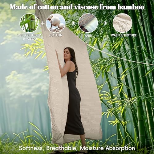 PHF Cooling Waffle Blanket King Size, Lightweight 60% Rayon Derived from Bamboo & 40% Cotton Breathable Blanket for Hot Sl...