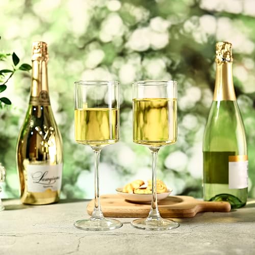 UMEIED 10 Oz Square Champagne Flute Glasses Set of 12, Long Stem Wine Glass for White & Red Wine, Gifts for Wedding Annive...