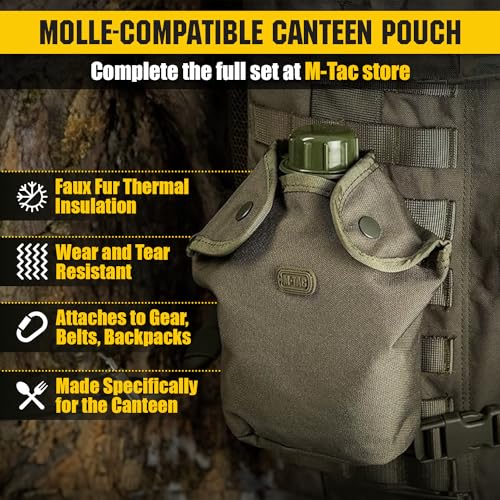 M-Tac Canteen Water Bottle - 1 Quart Water Canteen (34 Oz/1L) - Tactical Water Bottle for Military Hiking Camping Survival...
