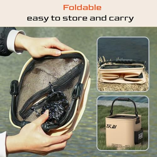 Hevio Foldable Fishing Bucket, Portable Fishing Water Pail, 13L/3.43Gal, for Hiking Fishing Camping Traveling Boating with...