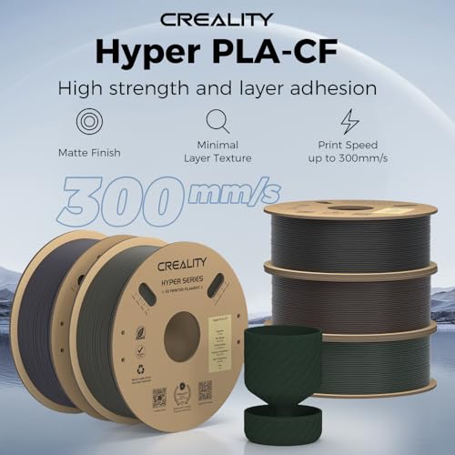 Creality Hyper PLA-CF Filament 1KG Black, Carbon Fiber Filament, 3D Printer Filament 1.75mm High Speed 50-300mm/s High Str...