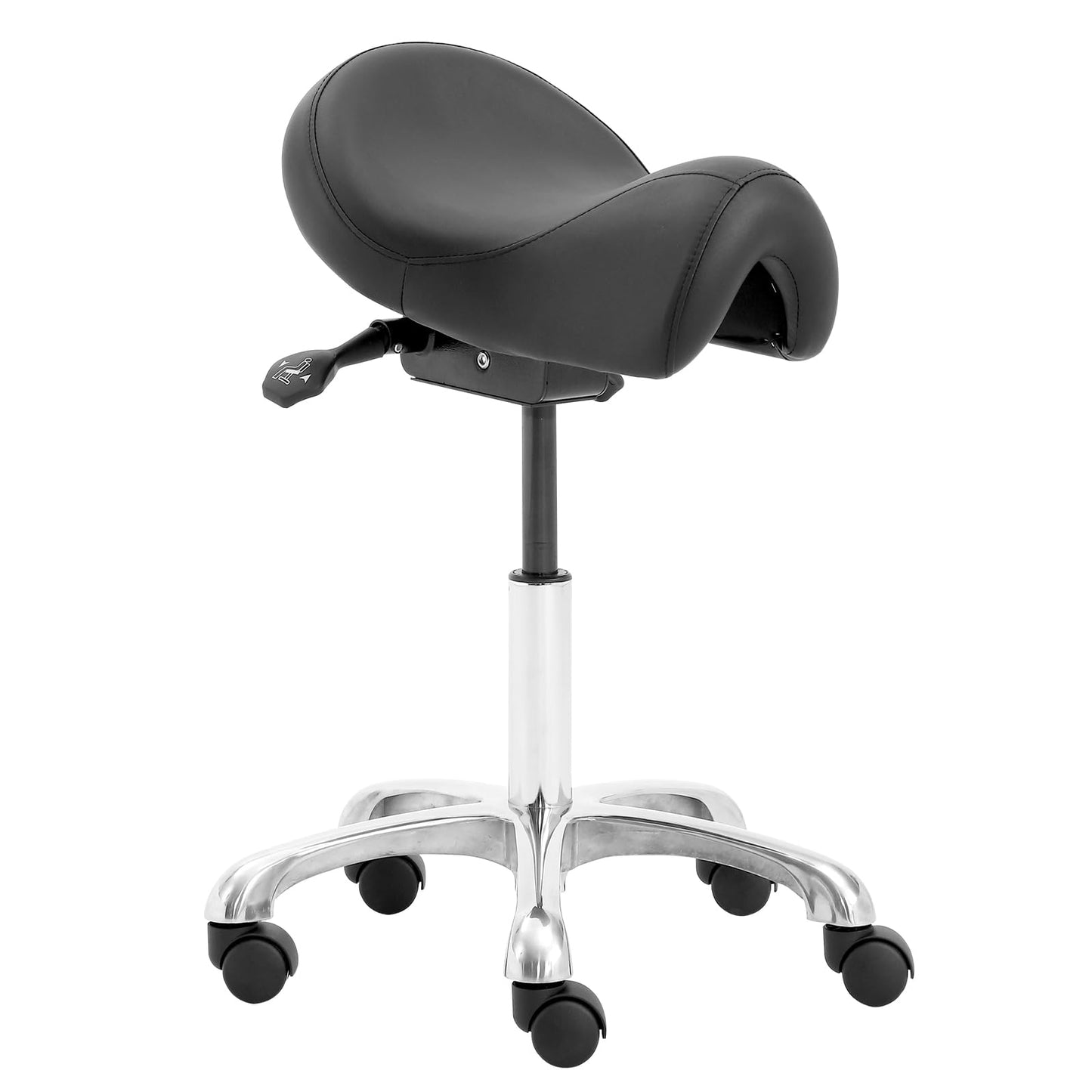 Eognyzie Saddle Stool with Wheels, Height Adjustable Ergonomic Rolling Saddle Chair for Salon Tattoo Shop Spa Home Dentist Clinic, Black Saddle Stool