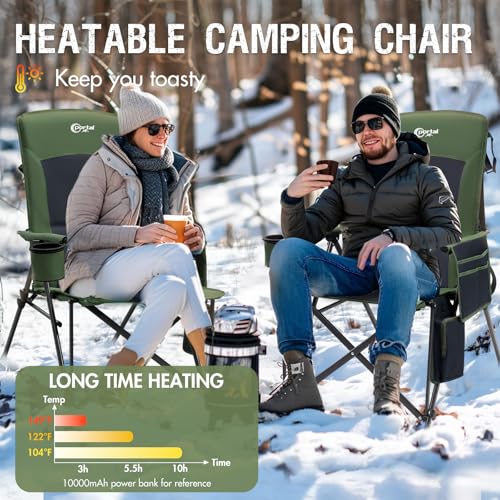 Portal Heated Camping Chairs for Adults Outdoor Sports Oversized Folding Lawn Chair with High Back, Heavy Duty 400 Lbs, Ba...