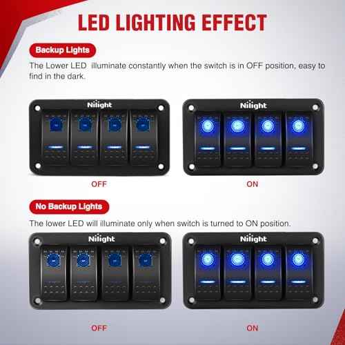 Nilight 16AWG 14AWG 12AWG LED Light Bar Wiring Harness Kit 12V On/Off 4 Gang Rocker Switch Panel Power Relay Blade Fuse 5Pin Toggle Switches for Cars Boat ATV Trucks-8 Leads
