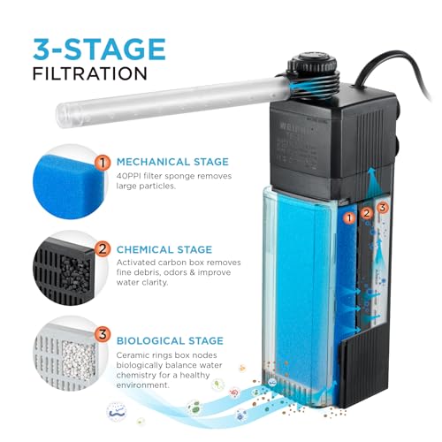 Weipro Internal Fish Tank Filter, 4W Adjustable Water Flow Submersible Aquarium Filter Pump for 10~20 Gallon Freshwater or...