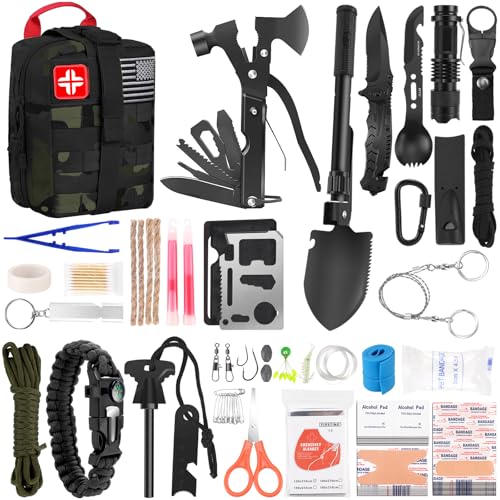 Gifts for Men Christmas 146Pcs Survival Kit First Aid Kit, Emergency Kit with Survival Tools, Medical Supplies for Campin...