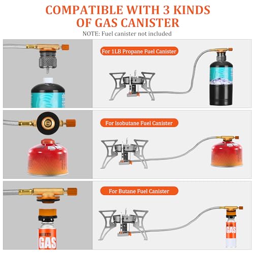 6800W Camping Backpacking Stove, Outdoor Portable Burner Cooking Stove with Fuel Canister Adapter, Piezo Ignition, Carry C...