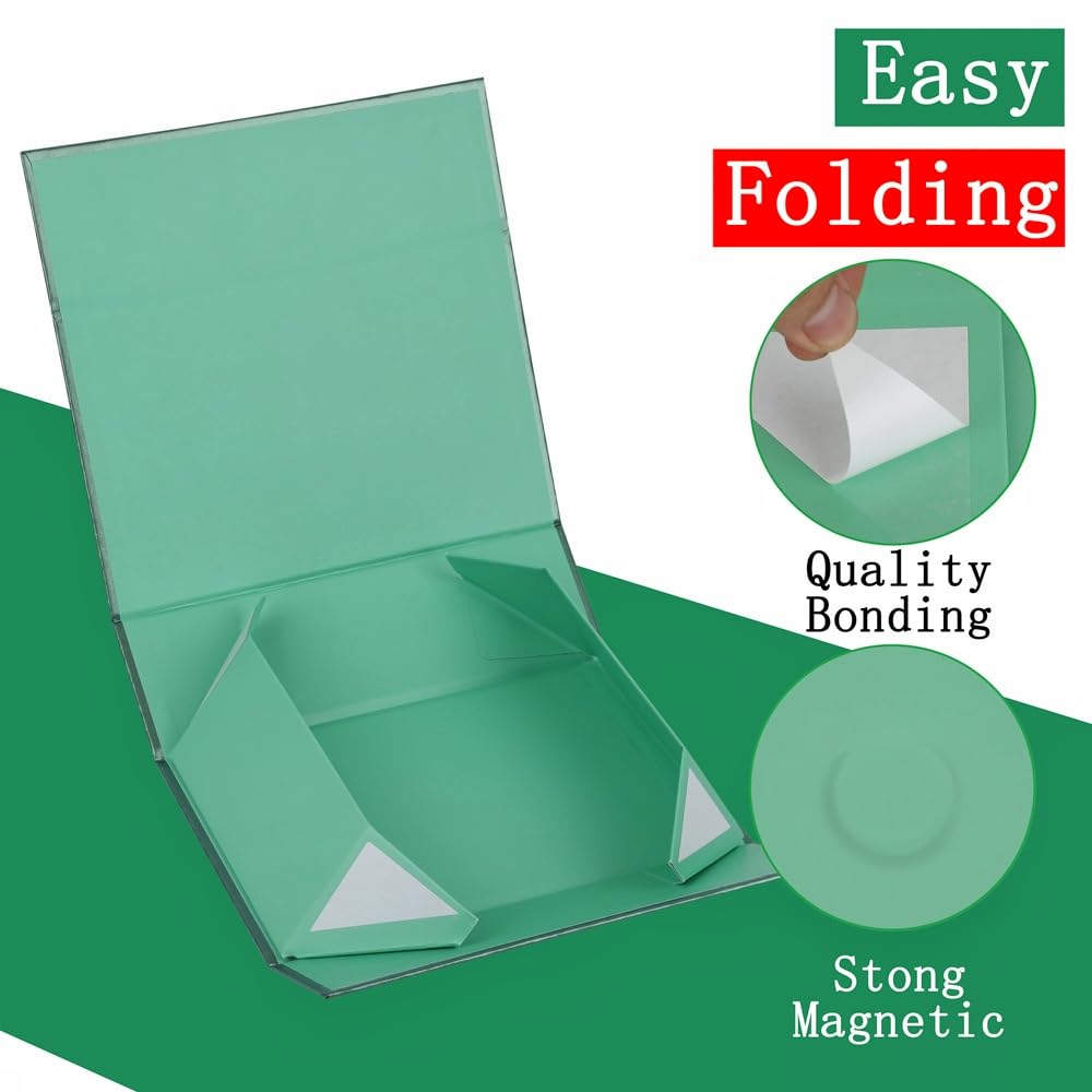 UoeRing 6 Pack Green Gift Box 9.5x6x3 inch Small Luxury Gift Box for Presents with Magnetic Lid Collapsible,Birthday,Christmas,Contains Card, Ribbon, Tissue Paper,Shredded Paper Fille