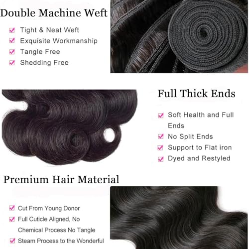 12A Human Hair Bundles 22 22 22 Inch Body Wave Bundles Human Hair Unprocessed Brazilian Virgin Hair 3 Bundles Weave Extensions Human Hair Natural Black Color Bundle
