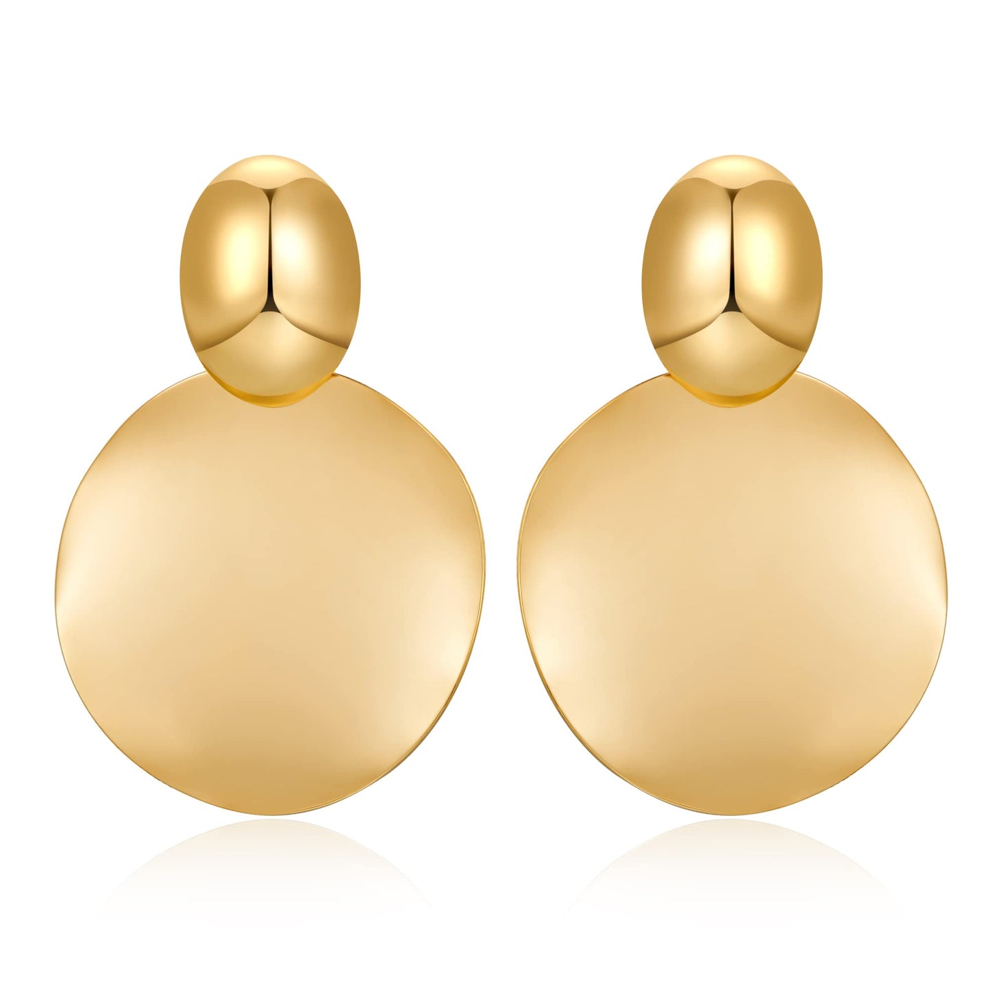 FAMARINE Gold Big Disc Statement Earrings Smooth Round Hammered Dangle Earrings for Women Earrings Fashion Jewelry
