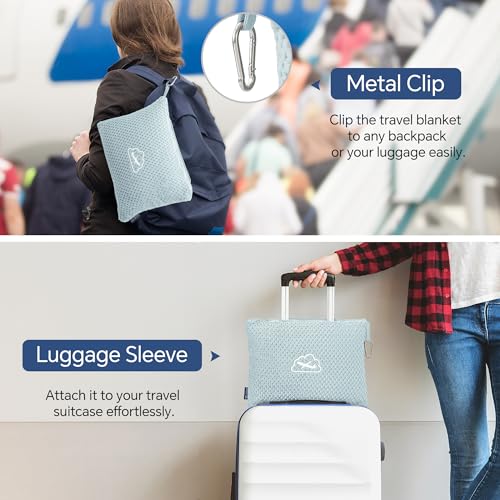BEDELITE Travel Blanket with Bag, Ultra-Soft Jacquard Fleece Blanket with Luggage Sleeve & Backpack Clip, Airplane Blanket...