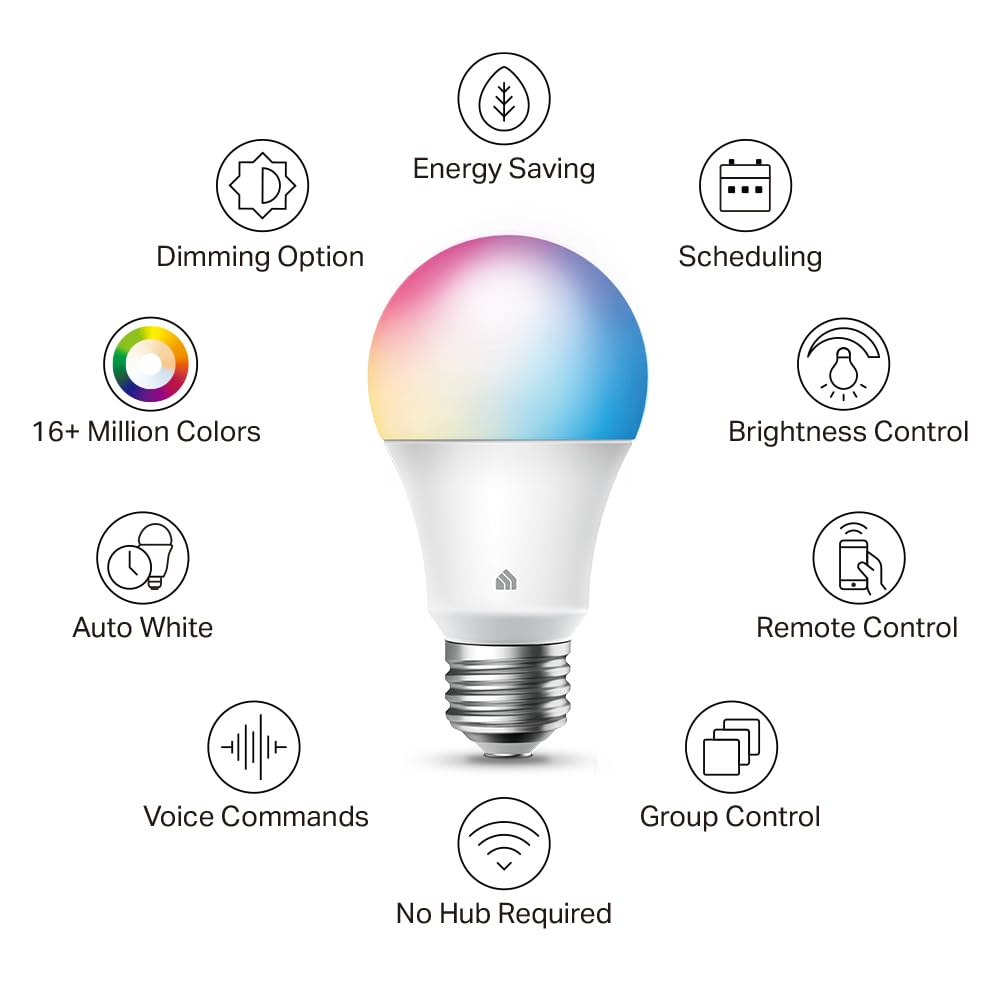 New Kasa Smart Bulb, Full Color Changing Dimmable Smart WiFi Light Bulb Compatible with Alexa and Google Home, A19, 9W 800 Lumens,2.4Ghz only, No Hub Required, 1-Pack (KL125), Multicolor