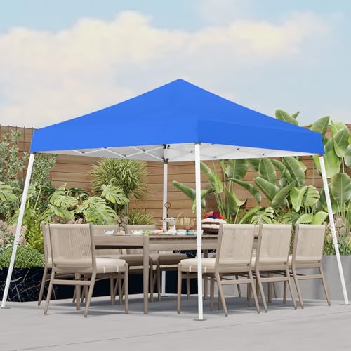 PHONWHON 10x10 Pop Up Canopy, 300D Silver Coated Blue Fabric Outdoor Gazebo, Beach Tent Slant Legs with Storage Bag,Easy U...