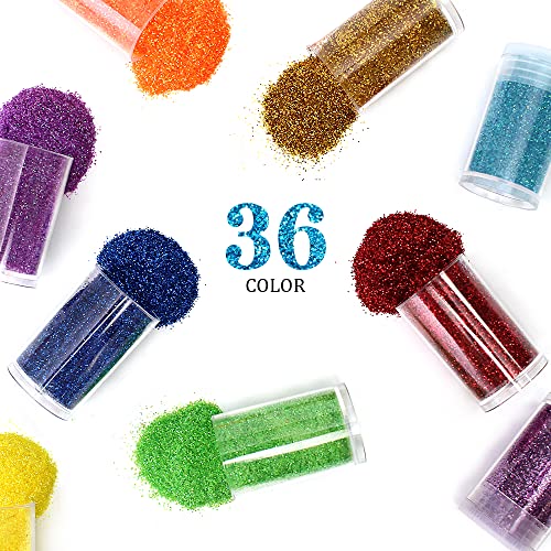 36 Colors Set, Fine Glitter for Resin, Arts and Craft Supplies Glitter, Cosmetic for Body Nail Face Hair Eyeshadow Lip Glo...