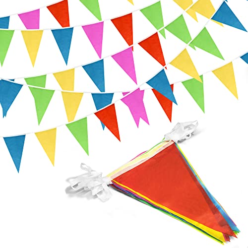 Novelty Place 100 Feet Pennant Banner - 75 Multicolor Bunting Flags (7x11 Inches) - Birthday Party Grand Opening Christmas...