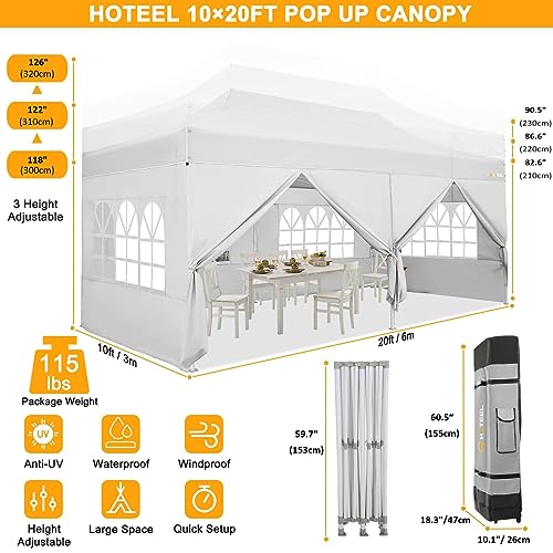 HOTEEL 10x20 Heavy Duty Pop Up Canopy Tent with Sidewalls, Commercial Outdoor Canopy Tents for Parties Event Wedding with ...