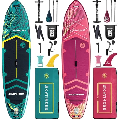 Skatinger Meteor Red & Lava Green Bundle｜11'6"x35" Super Wide Inflatable Stand Up Paddle Boards, All Accessories2, 100L Ba...