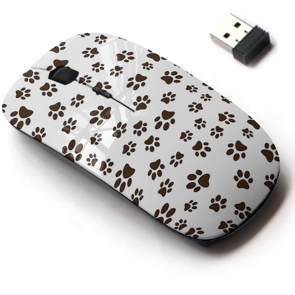 2.4G Wireless Mouse With Cute Pattern Design For All Laptops And Desktops With Nano Receiver - Cat Dog Brown Paw Prints