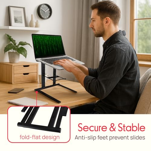 Pyle Portable Folding Laptop Stand - Foldable Laptop Stand with Adjustable Height, Secondary Accessory Tray for iPad, Tabl...