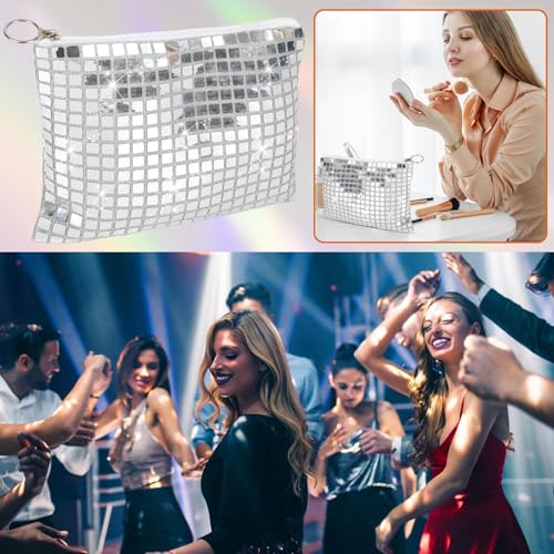 10 Pcs Disco Cosmetic Bags for Women 7.8 x 6.6 Inch Disco Makeup Bags Bachelorette Party Favors Bag Silver Sequins Makeup ...