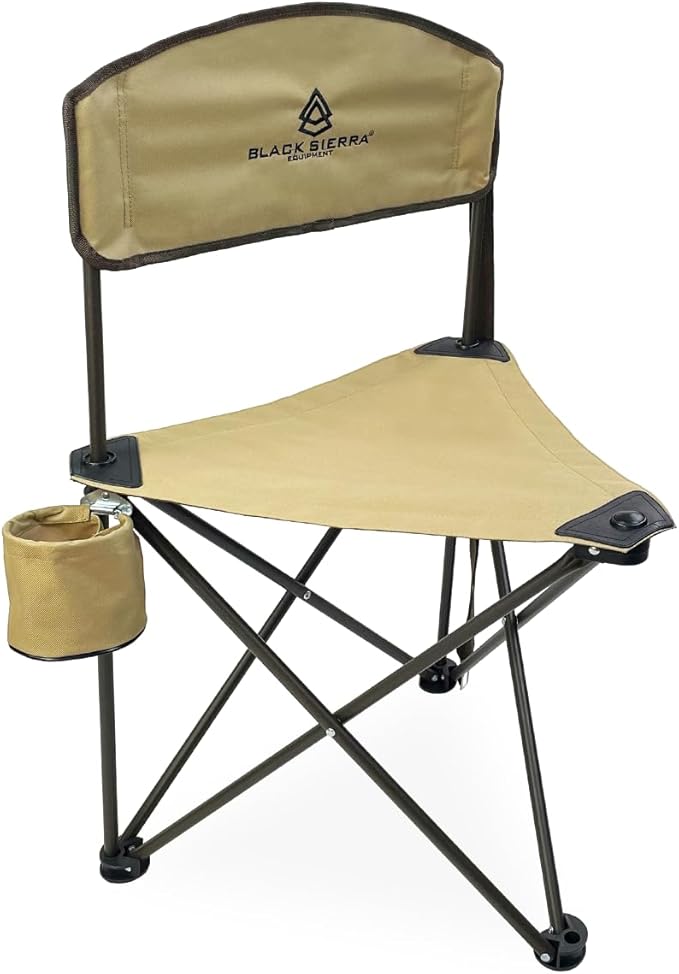 Black Sierra XL Trip-Lite Hunting Stool w/Backrest, Lightweight Portable Fishing Chair w/Cupholder and Carry Strap, Suppor...
