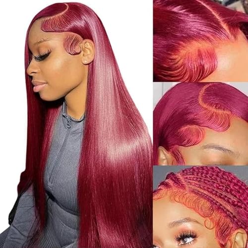 99j Burgundy 13x6 HD Lace Front Wigs Human Hair 22inch Straight Human Hair Wigs HD Lace Frontal Wigs for Black Women 250% Density Glueless Wigs Human Hair Pre Plucked Pre Cut With Baby Hair