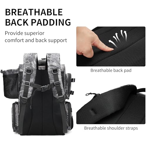Rabjen Fishing Tackle Backpack with Rod Holders, Bottle Holder, Storage Bag Store Fishing Gear