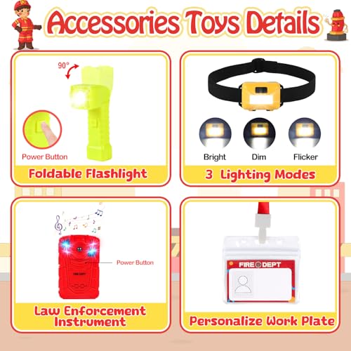 HUUIDY Firefighter Costume for Kids, Fireman Costume with Firefighter Tools, Fire Extinguisher, Helmet Light, Right Angle ...