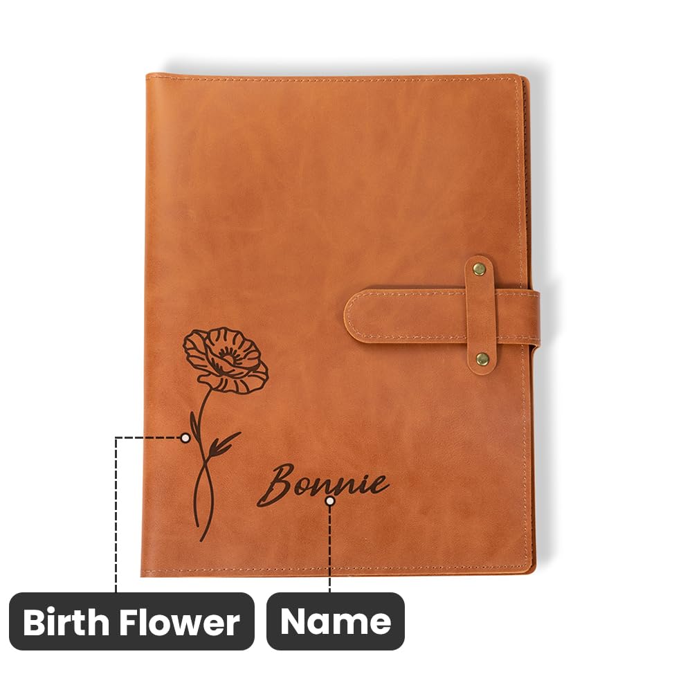 CALLIE PU Leather Sketchbook Cover Personalized Birth Flower - Custom Engraved Name on A5 Notebooks Cover, Birthday Gifts Christmas Gifts for Painter Teachers